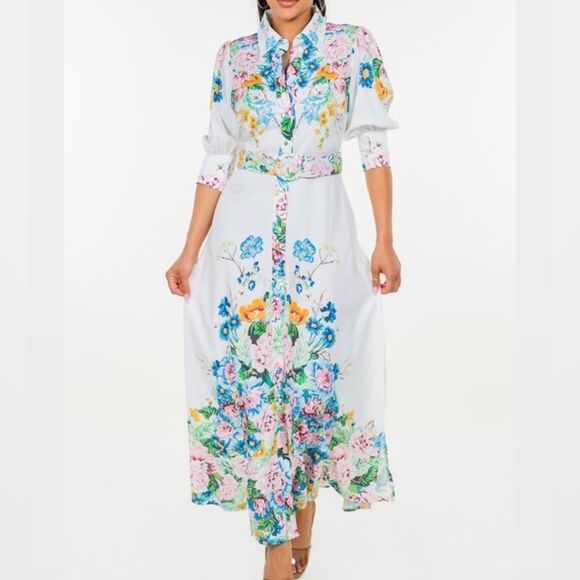 White Floral Maxi Dress - Picture 1 of 16